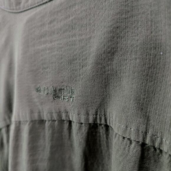 Columbia Shirt Womens XL Green Linen Button Vintage Camp Short Sleeve Mandarin - Picture 9 of 13